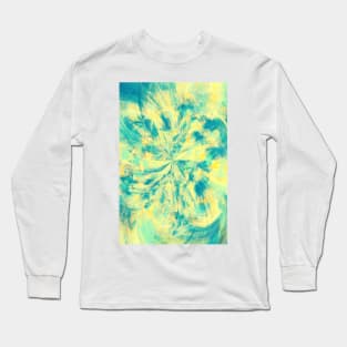 Teal and Yellow Tie Dye Splash Abstract Artwork Long Sleeve T-Shirt